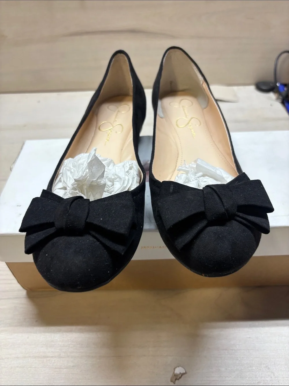 Jessica Simpson Black Bow Toe Suede Ballet Flats #600